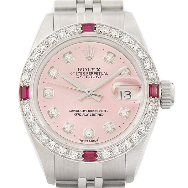 Rolex Ladies Datejust Pink Diamond Dial 18K White Gold & Stainless Steel Watch 