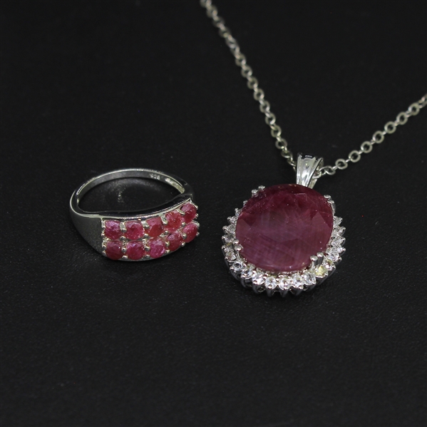 Ruby Ring Size 7 and Pendant Sterling Silver Collection 