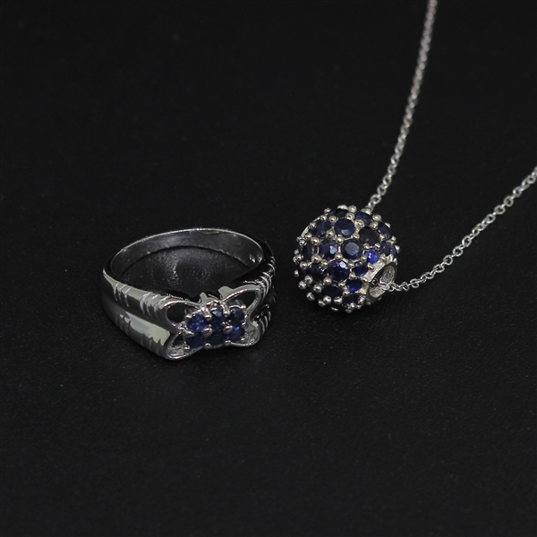 Sapphire Ring Size 7 and Pendant Sterling Silver Collection 