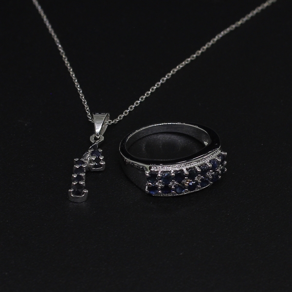 Sapphire Ring Size 8 and Pendant Sterling Silver Collection 