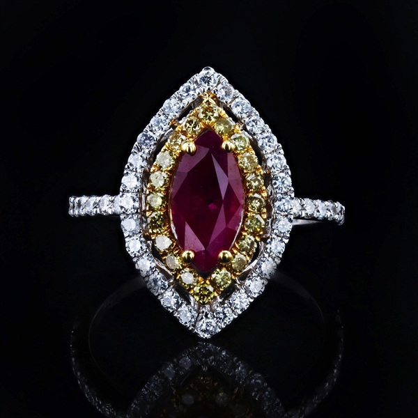App: $6,880 1.15ct Ruby and 0.22ctw Diamond 18K White and Yellow Gold Ring (Vault_R43) 