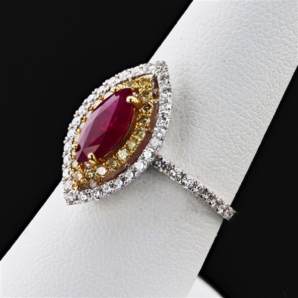 App: $6,880 1.15ct Ruby and 0.22ctw Diamond 18K White and Yellow Gold Ring (Vault_R43) 