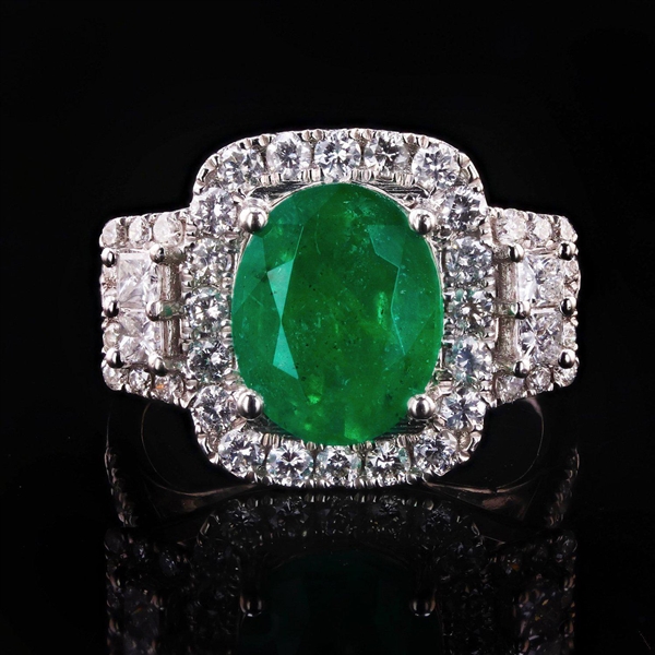 App: $16,200 3.45ct Emerald and 1.37ctw Diamond Platinum Ring (Vault_R43) 