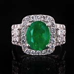 App: $16,200 3.45ct Emerald and 1.37ctw Diamond Platinum Ring (Vault_R43) 