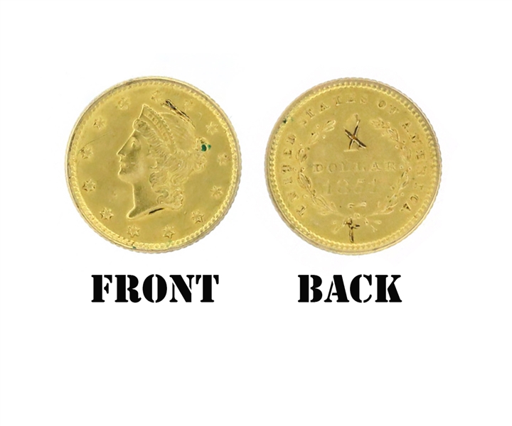 1851 $1.00 U.S. Liberty Head Bezel/Loope Gold Coin
