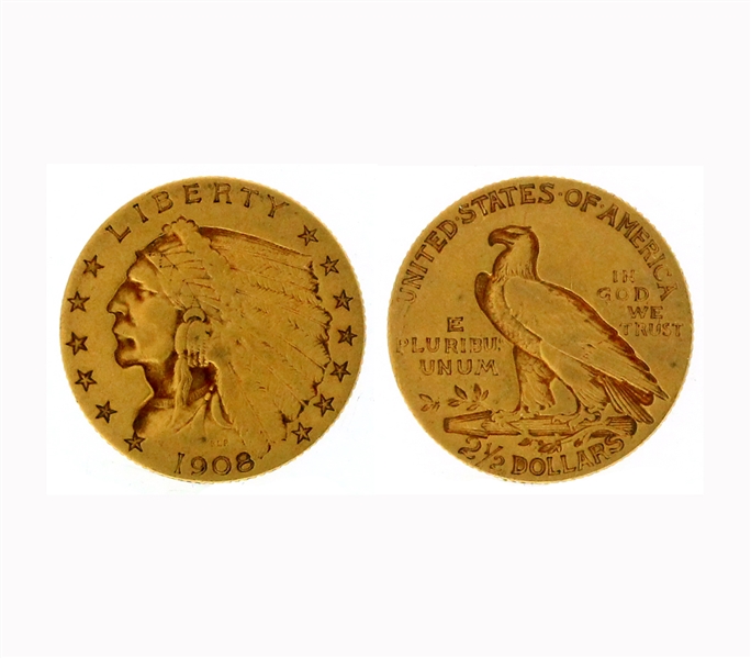1908 $2.50 U.S. Indian Head Gold Coin