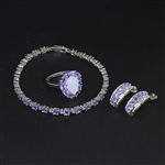  Opal Ring, Tanzanite Earrings and Bracelet Sterling Silver Collection 