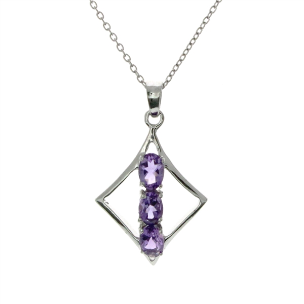3.76CT Oval Cut Amethyst Sterling Silver Pendant with 18 Chain
