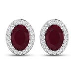 14K White Gold Earrings 1.7 Carat Ruby Oval Cut with White Diamond 0.26ct (Vault_Q) 