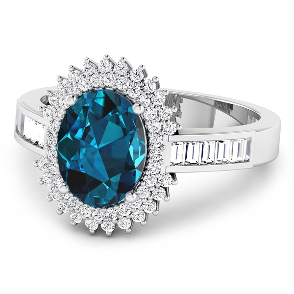 London Blue Oval Topaz in 14KT White Gold Ring with 0.52ct Diamonds!