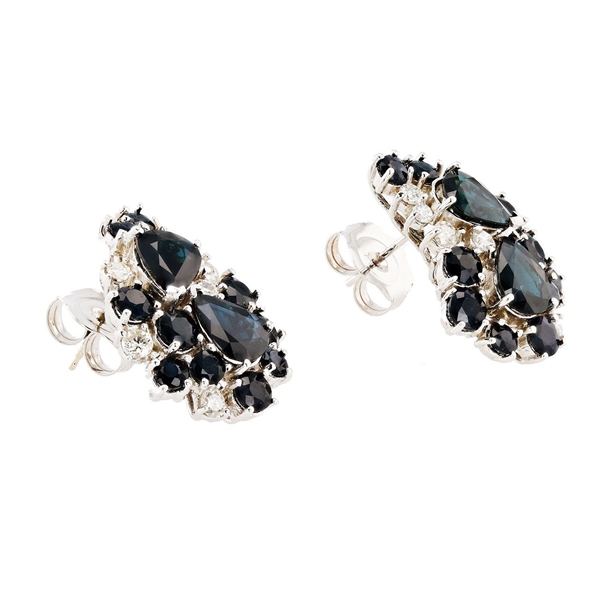 App: $11,690 12.89ctw Blue Sapphire and 1.18ctw Diamond 14K White Gold Earrings (Vault_R43) 