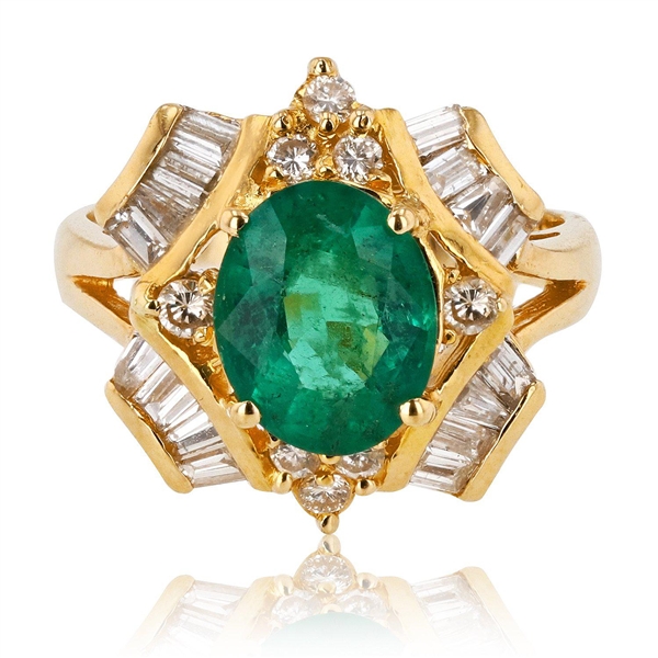 App: $9,702 2.17ct Emerald and 0.93ctw Diamond 18K Yellow Gold Ring (Vault_R43) 