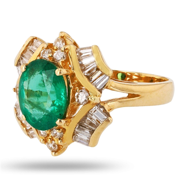 App: $9,702 2.17ct Emerald and 0.93ctw Diamond 18K Yellow Gold Ring (Vault_R43) 