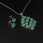 Emerald Earrings and Pendant Sterling Silver Collection 