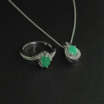 Emerald Ring Size 6.5 and Pendant Sterling Silver Collection 