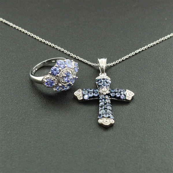 Tanzanite Ring size 6 and Pendant Sterling Silver Collection 