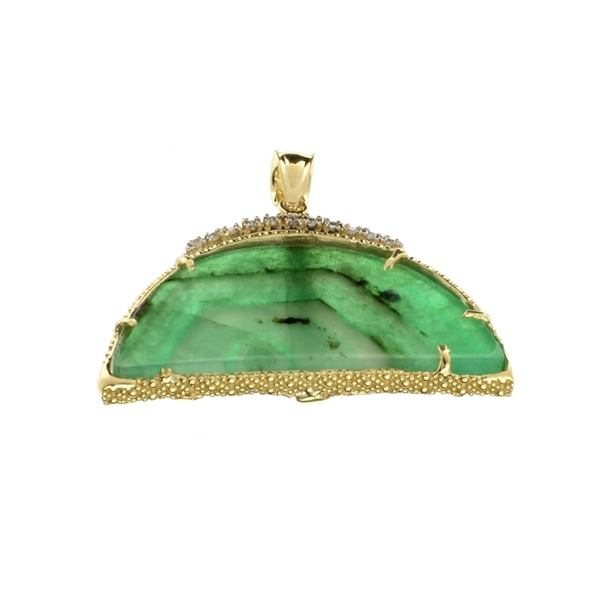 Fine Jewelry 14KT. Gold, 16.64CT Natural Form Green Beryl Columbian Emerald And Diamond Pendant