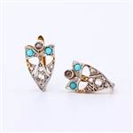 14K White/Yellow Gold 0.50CT Diamond and Turquoise Antique Earrings -PNR-