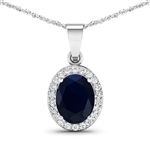 14K White Gold  Chain Pendant 2.1 Carat Blue Sapphire (AA) Oval - 1Pc + White Diamond F/C Round  0.22ct (Vault_Q) 