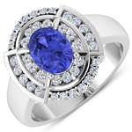 14K White Gold #7 Size Ring 1.09 Carat Tanzanite (AA+) Oval - 1Pc + White Diamond F/C Round  0.472ct (Vault_Q) 