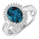 London Blue Oval Topaz in 14KT White Gold Ring with 0.52ct Diamonds! (Vault_Q)