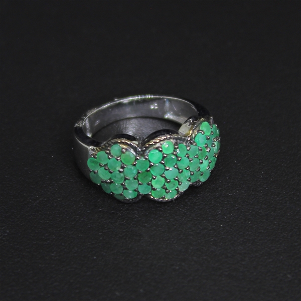 Emerald 925 Sterling Silver Size 7 Ring 