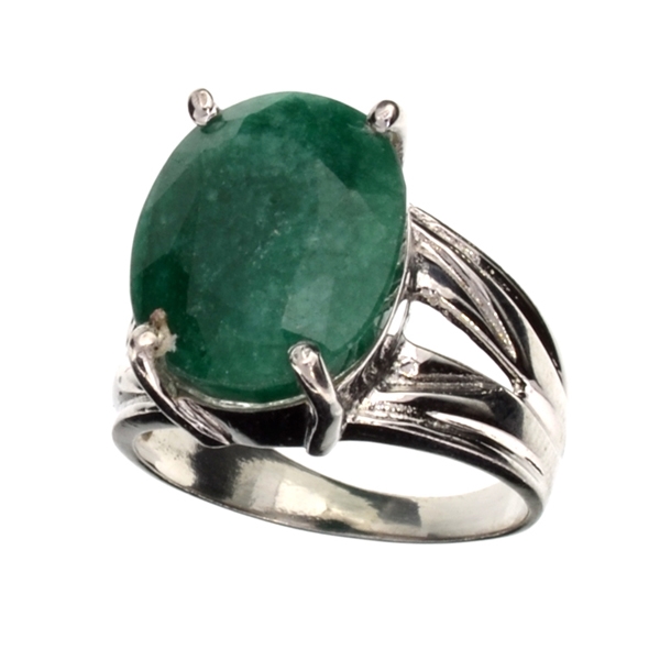 8.10CT Oval Cut Green Beryl and Sterling Silver Ring