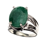 8.10CT Oval Cut Green Beryl and Sterling Silver Ring