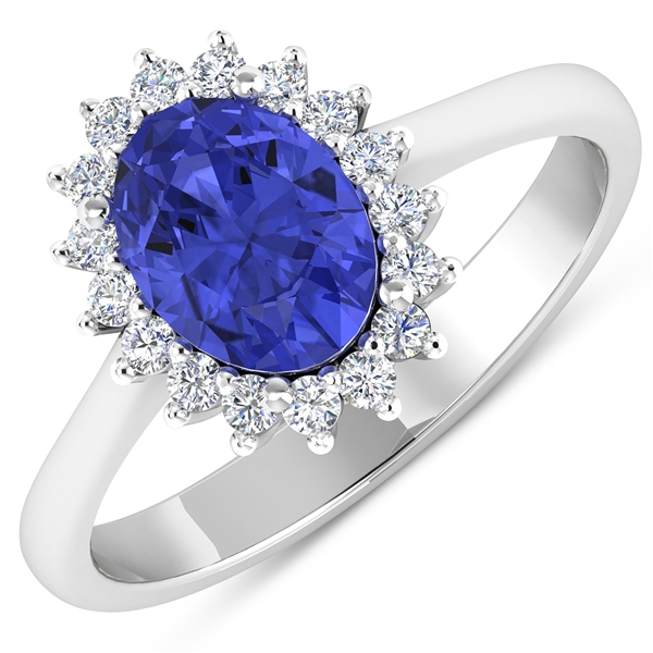 14K White Gold Ring 1.41 Carat Tanzanite Oval Cut with White Diamond  0.22ct (Vault_Q) 