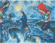 MARC CHAGALL Lovers Over Paris Print, 25" x 36"