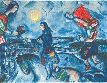 MARC CHAGALL Lovers Over Paris Print, 25" x 36"