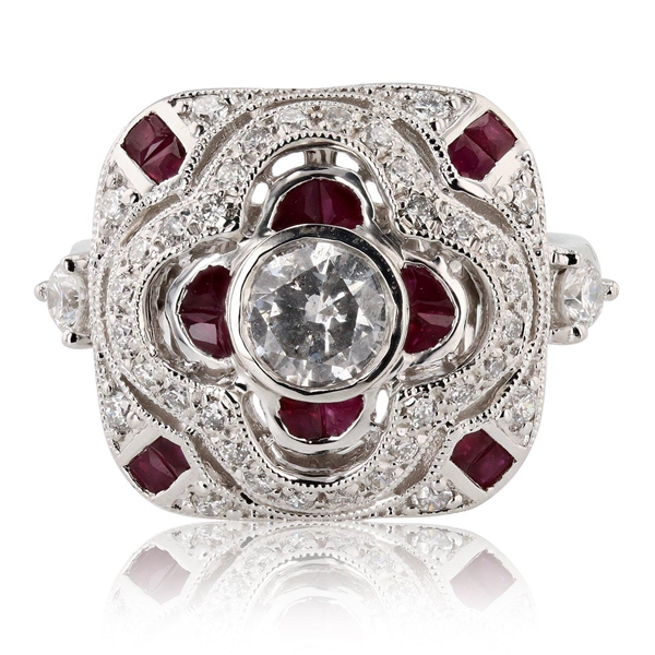  App: $7,050 1.04ctw Diamond and 1.03ctw Ruby Platinum Ring (Vault_R44) 