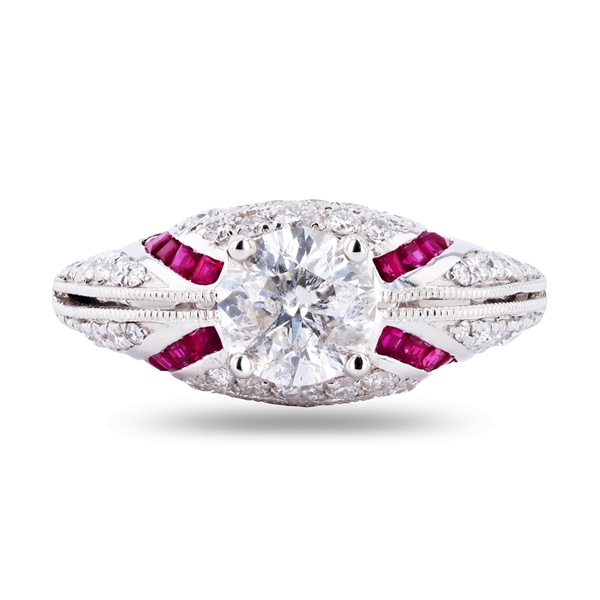  App: $12,440 1.01ct Diamond and 0.47ctw Ruby Platinum Ring (1.66ctw Diamonds) (Vault_R44) 