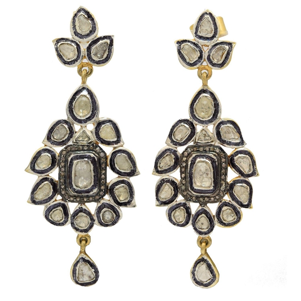  App: $4,255 1.31ctw Silver and Gold Diamond Dangle Earrings (Vault_R44) 