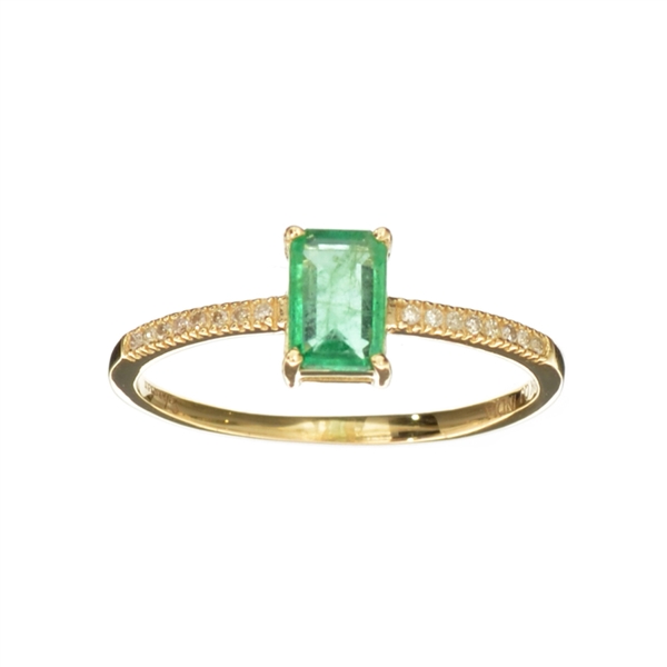 Fine Jewelry, 14KT. Gold, 0.61CT Emerald and 0.05CT Diamond Ring