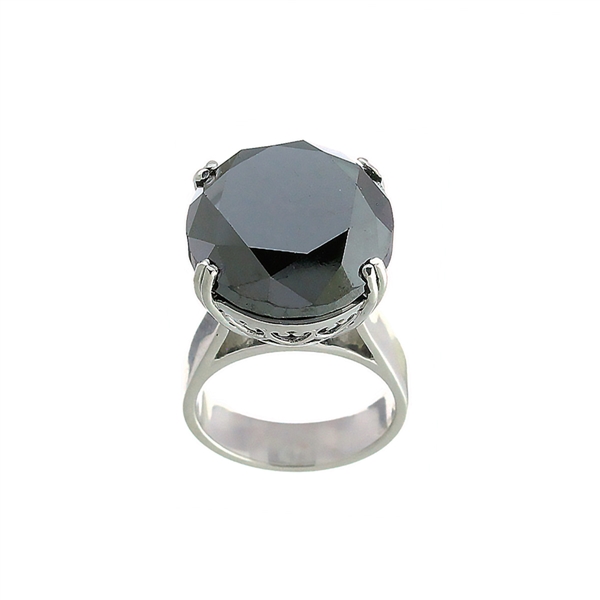 14K White Gold 29.33CT Round Cut Black Diamond Ring