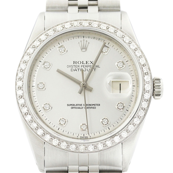  Rolex Mens Datejust 18K White Gold Stainless Steel Silver Diamond Watch (Vault_CC)