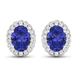 14K White Gold Earrings 1.24 Carat Tanzanite (AA+) Oval - 2Pcs + White Diamond F/C Round  0.288ct (Vault_Q) 