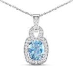 14K White Gold 18" Chain Pendant 1.65 Carat Aquamarine (AA+) Cushion - 1Pc + White Diamond F/C Round  0.25ct (Vault_Q) 