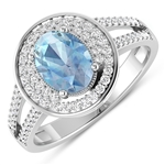 14K White Gold Ring 0.96 Carat Aquamarine Oval Cut with White Diamond  0.34ct (Vault_Q) 