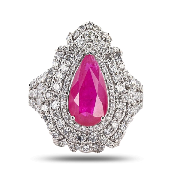  App: $27,585 3.29ct MOZAMBIQUE Ruby and 1.56ctw Diamond Platinum Ring (GIA CERTIFIED) (Vault_R44) 