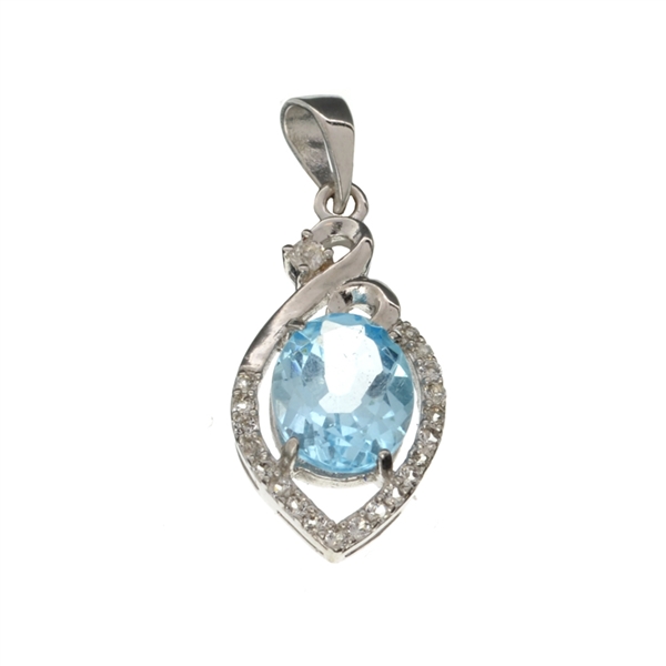 3.30CT Blue Topaz And White Sapphire Sterling Silver Pendant