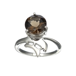 2.15CT Round Cut Smoky Quartz Solitaire Sterling Silver Ring