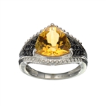 2.86CT Triangular Cut Citrine And 0.20CT Round Cut Spinel Sterling Silver Ring