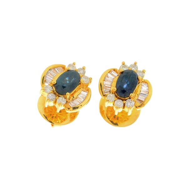 14K Yellow Gold 1.50CT Sapphire and Diamond Earrings -PNR-