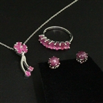  Pink Topaz Ring size 7, Ruby Earrings and Pendant Sterling Silver Collection 