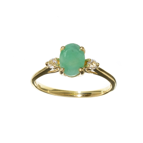 14KT. Gold, 1.27CT Green Emerald And White Sapphire Ring