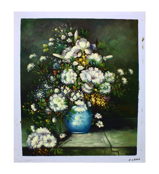 Oil Painting On Canvas - Flowers in a Blue Vase- 23.5x27