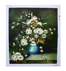 Oil Painting On Canvas - Flowers in a Blue Vase- 23.5x27