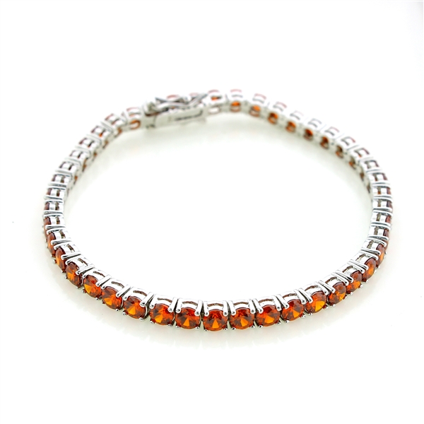 Round Cut Orange Cubic Zirconia Sterling Silver Bracelet